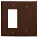 Bates- Combination Wall Plate, Mid-Size, 4.88x4.94, Decorator/Blank, Brown Unbreakable Polycarbonate Thermoplastic, 2 Gang Wall 