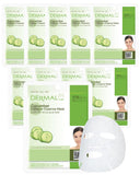 DERMAL Cucumber Collagen Essence Facial Mask Sheet 23g Pack of 10 - Soothing & Moisturizing, Redness & Sunburn Relief, Daily Ski