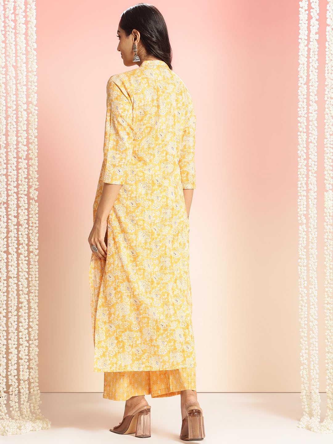 Anni Designer Women'S Rayon Viscose Straight Printed Kurta With Palazzo (Nalagarh Yellow_M_Yellow_Medium),Yellow,M,Rayon Blend,Classic,