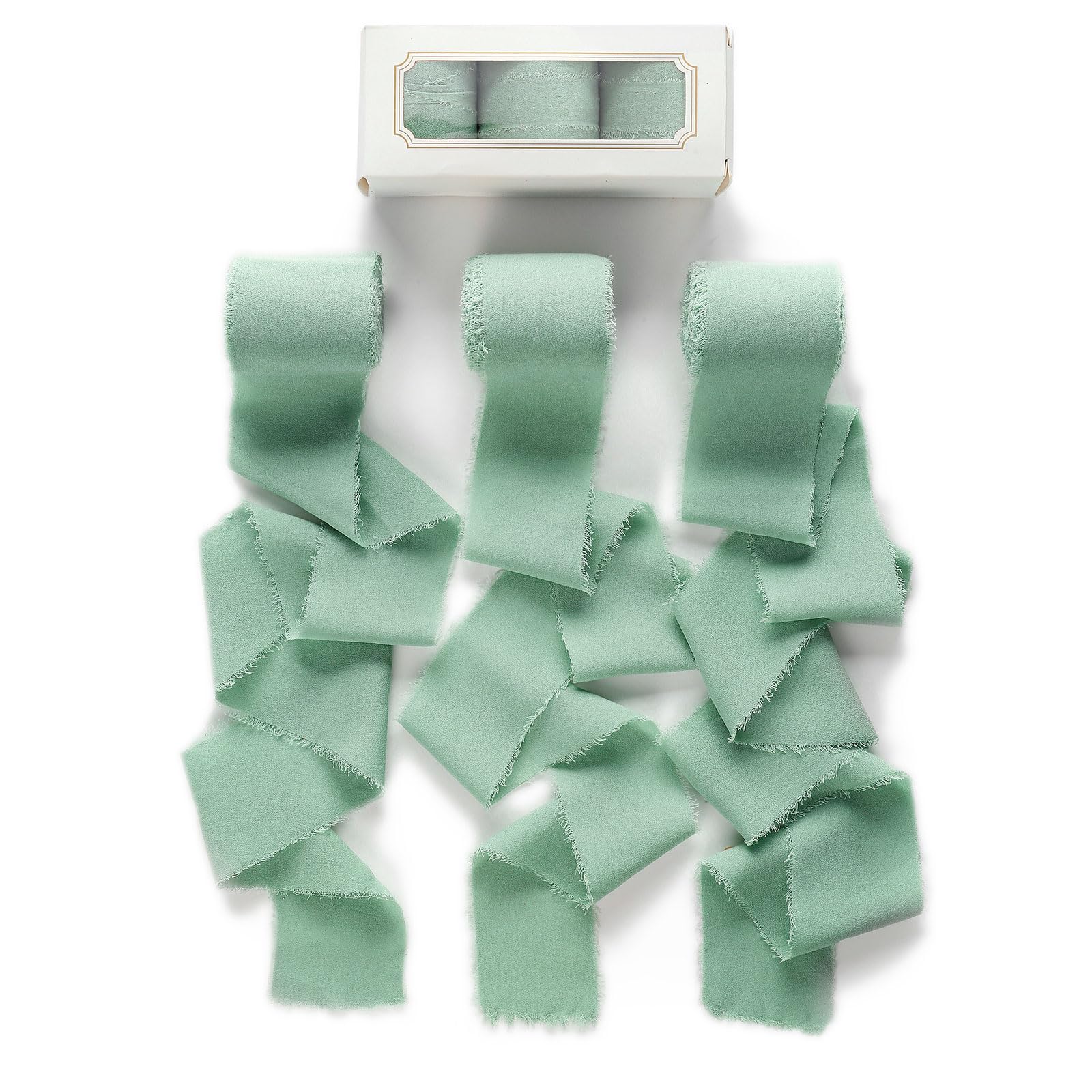 Pretty Jolly Mint Green Chiffon Ribbon for Gift Wrapping 3 Rolls 2 Inch x 7Yd Silk Ribbons Handmade Fringe Fabric Ribbon for Flo