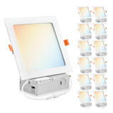 PARMIDA (12 Pack) 6 Inch Square 5CCT Ultra Thin LED Recessed Lighting with Junction Box, 2700K/3000K/3500K/4000K/5000K 5 Color S