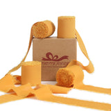 Pretty Jolly Gold Chiffon Ribbon for Gift Wrapping 4 Rolls 1 1/2 Inch x 5Yd Silk Ribbons Handmade Fringe Fabric Ribbon for Flowe