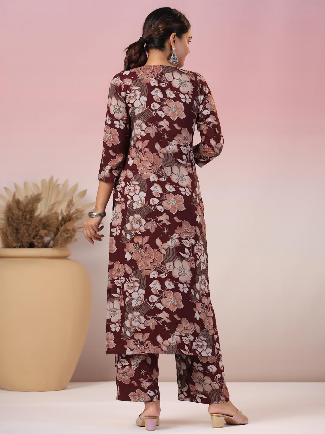 Gosriki Women'S Rayon Blend Straight Printed Kurta With Pant (Waqt Wine-Nw-Gs_M_Wine_Medium),Wine,,B0CYH6VD6Y