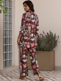 Libas Womens Printed Silk Blend Co-Ord Set For Women Brown