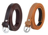 Zacharias WomenS Artificial Leather 0.5 Inches Slim Belt V0.5_(Brown & Tan_Pack Of 2)