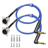 HUALEU 2FT 1/4 To XLR Pass Through Cable,D Type 3Pin XLR Male To Right Angle 6.35mm TRS Male Patch Panel, Floor Box Audio cable-