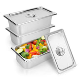 Axigundaone 3 Pack 1/3 Size Steam Table Pan with Lid, 4 Inch Deep