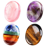 Roowest 4 Pcs Thumb Worry Stone for Anxiety Crystals Pink Chakras Amethyst Tiger Eye Green Aventurine Quartz Obsidian Anxiety St