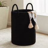 72L Large Woven Laundry Hamper by Fiona's magic, Tall Cotton Rope Storage Basket, Jute Baby Nursery Hamper for Blankets, Toys an