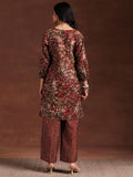 Libas Womens Printed Silk Blend Straight Kurta With Palazzos Maroon M