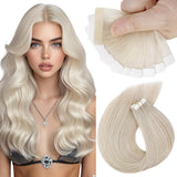 Sunny Hair Tape in Hair Extensions Real Human Hair Invisible Remy Hair Extensions Tape ins for Women White Blonde 22 inch 25G