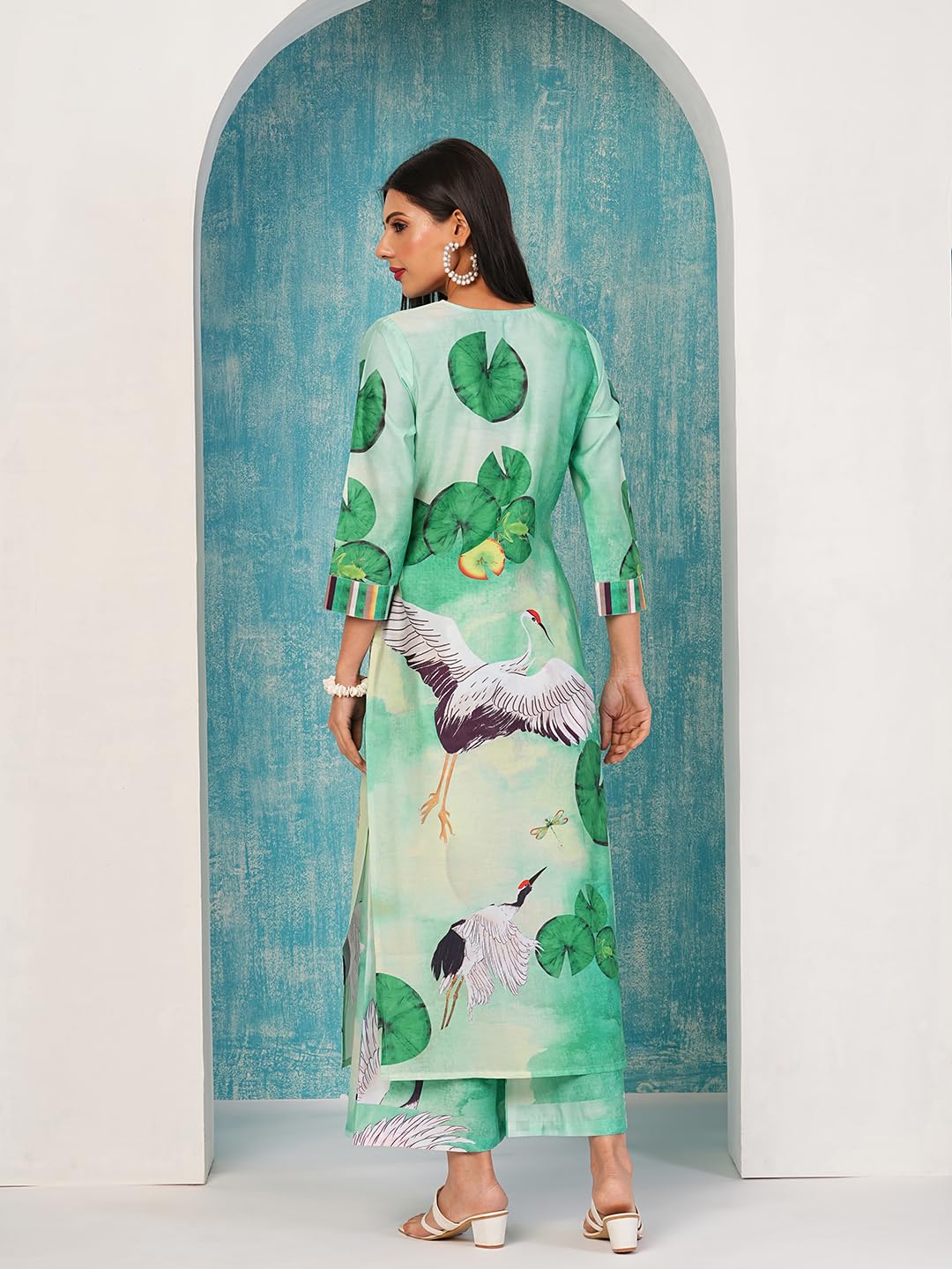 Gosriki Women'S Cotton Blend Straight Printed Kurta With Palazzo (Swans See Green-Nw-Gs_Xl_See Green_X-Large),See Green,,B0D4J7NT2B