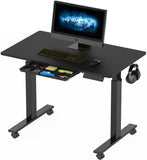 SHW 40-Inch Mobile Electric Height Adjustable Sit to Stand Desk with Drawer, Hanging Hooks and Cable Management, Black