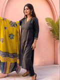 Anni Designer Women'S Rayon Viscose Straight Solid Kurta With Pant & Dupatta (Fronx Black-Vks04_S_Black_Small),Black,S,,,