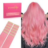 WENNALIFE Tape in Hair Extensions Human Hair Peach Pink Tape in Extensions, 10pcs 30g 22 inch Remy Invisible Tape Ins Straight C