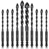 HPHOPE 10Pcs Masonry Drill Bits Set - Concrete Drill Bit Set for Tile, Brick, Glass, Plastic and Wood, Tungsten Carbide Tip Work