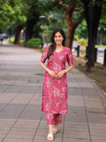 Anni Designer Women'S Rayon Viscose Straight Printed Kurta With Pant (Tisur Pink-Vks01_L_Pink_Large),Pink,L,Rayon,Regular,