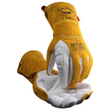 Caiman Premium Goat Grain TIG/MultiTask Welding Gloves, Split Cowhide Back, 4Inch Extended Cuff, White/Gold, Medium (15404)