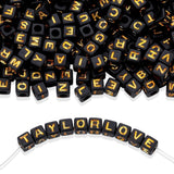 LAIDANLA 1500PCS Acrylic Letter Beads Alphabet Gold Letters Black Cube Bead 6 6mm for Jewelry Bracelets Necklaces Key Chains Ma