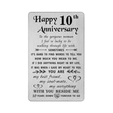 TANWIH 10th Anniversary Card Gifts for Her, 10 Year Anniversary Tin Gifts for Wife, Engraved Metal Wallet Insert