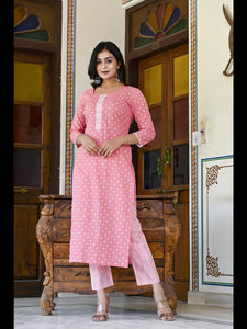 Gosriki Women'S Cotton Blend Straight Printed Kurta With Pant (Tai Pink-2Nw-Gs_3Xl_Pink_Xxx-Large),Pink,3,B0C785J3PJ