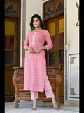 Gosriki Women'S Cotton Blend Straight Printed Kurta With Pant (Tai Pink-2Nw-Gs_3Xl_Pink_Xxx-Large),Pink,3,B0C785J3PJ