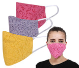 9 Impression Womens Cotton Face Mask (Purple; Yellow & Pink; Pack of 3)