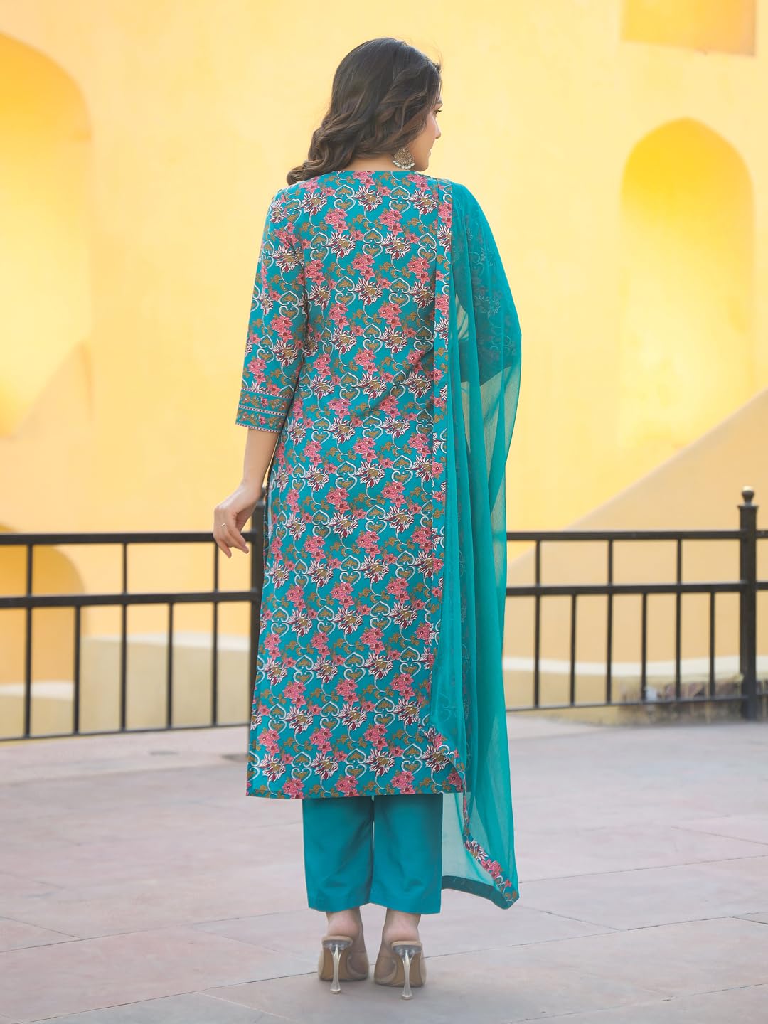 Gosriki Women'S Rayon Blend Printed Straight Kurta With Pant & Dupatta (Shaniya Green-Njw-Gs_5Xl_Green_Xxxxx-Large),Green,5,B0CYGJBR1B