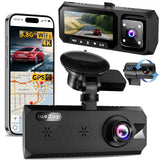 Dash Cam 3 Channel 4K with 5.8GHz WiFi GPS - 4K+1080P Dash Camera Front and Rear Inside,2.5K+1080P*2 Triple Car Camera 3.16IPS, 