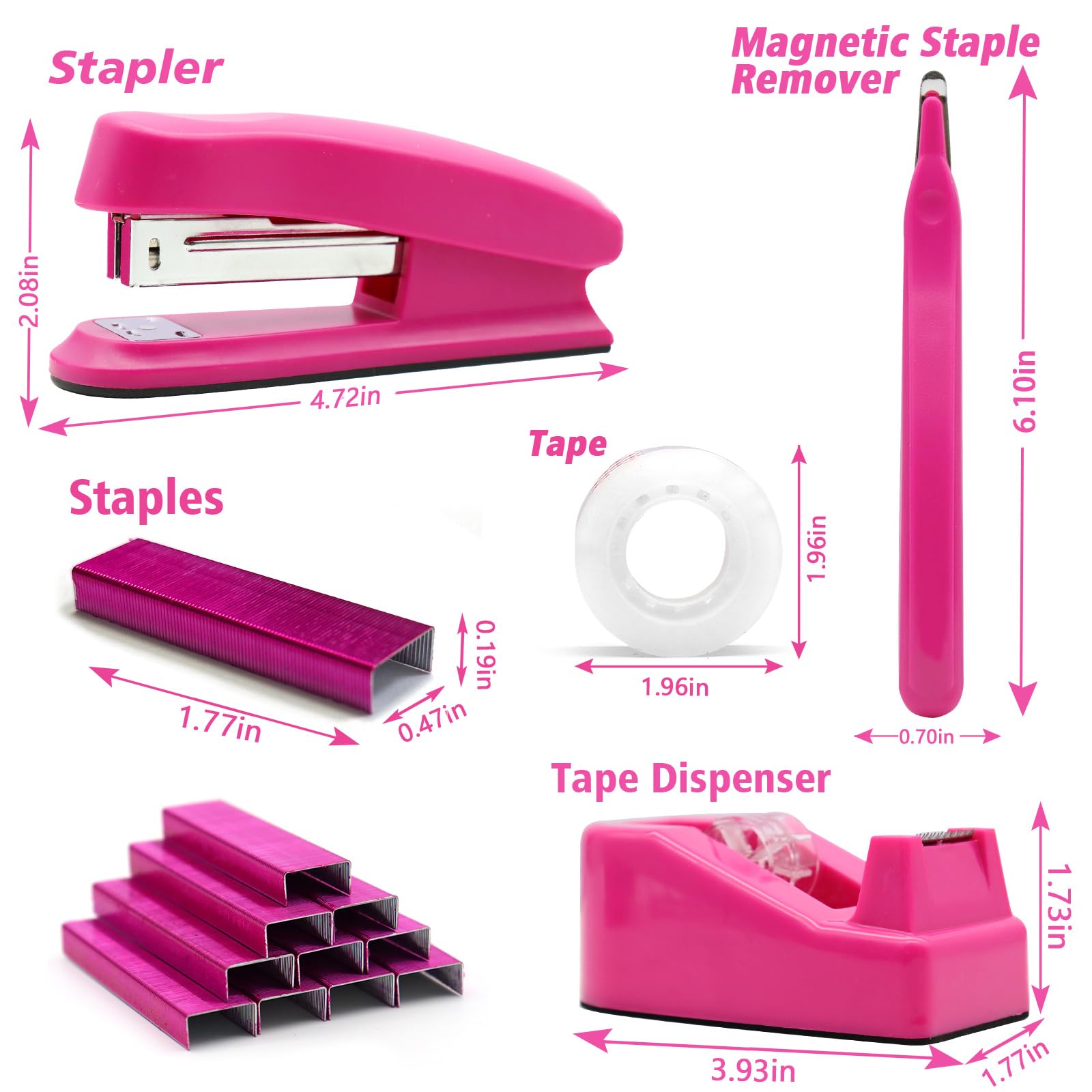 Hot Pink Desk Accessories, Hot Pink Office Supplies, Hot Pink Stapler and Tape Dispenser Set, Hot Pink Desk Accessory Kit, Gift