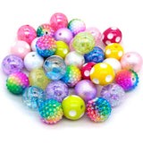 20mm 50pcs Chunk Beads and 50pcs 8mm Round Spacer Charms Rainbow Color Rhinestone Bubblegum Balls for Jewelry Bracelet Necklace 