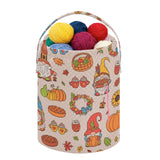 Fustylead Fall Thanksgiving with Gnomes Turkey and Pumpkin Knitting Yarn Storage Tote Basket, Durable Polyester Large Crochet Dr