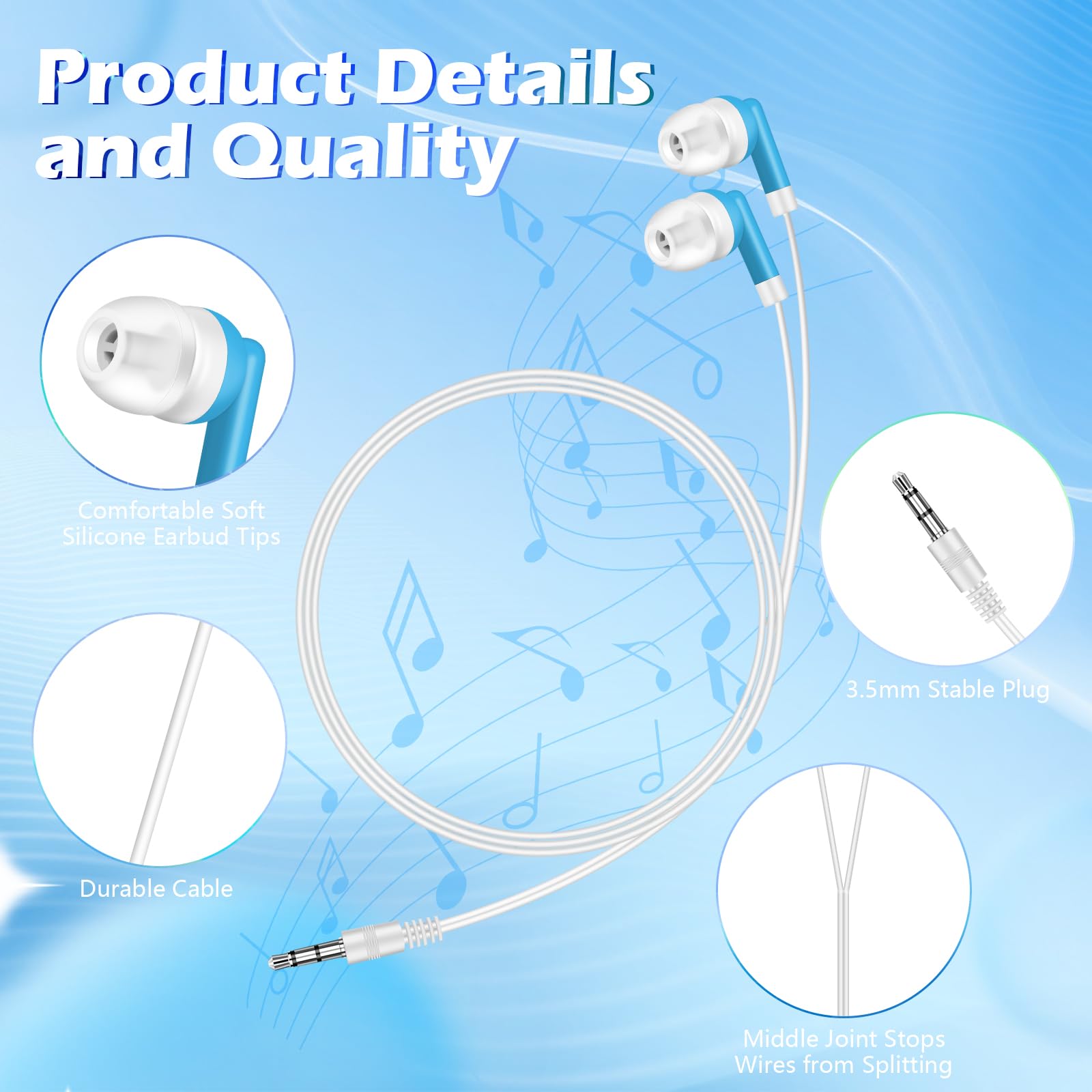 YFSFQS Bulk Kids Earbuds for Classroom 100 Pack Student Wired Headphones in Ear Earbuds for School Librariy 3.5mm Multi Colored