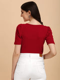 Wedani Women'S Casual Solid Top With Regular Puff Sleeves Western Top (Medium Maroon),Maroon,M,Polyester,Regular,