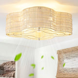 Gryalcy 20 Boho Ceiling Fan with Light, Rattan Flush Mount Ceiling Fan with Light Remote Control, Caged Enclosed with 6 Speeds f