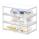 3 Pack Stackable Makeup Organizer, 12.1''L Acrylic Bathroom Organizer and Storage Undersink Drawer, Cosmetics and Beauty Supplie