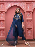 Gosriki Women'S Cotton Blend Embroidered Straight Kurta With Pant & Dupatta (Bgm Navy Blue-Gs_L_Navy Blue_Large),Navy Blue,,B0CHSG1TJ8