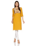 W For Woman Women'S Satin Straight Kurta (15Aus11007-56752_White And Yellow_16_White, Yellow_2Xl)