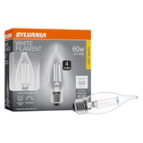 Sylvania B10 Clear LED White Filament Bulb, 5.5W, Dimmable, 500 LMS, Medium Base, 2700K, Soft White - 4 Pack (42256)