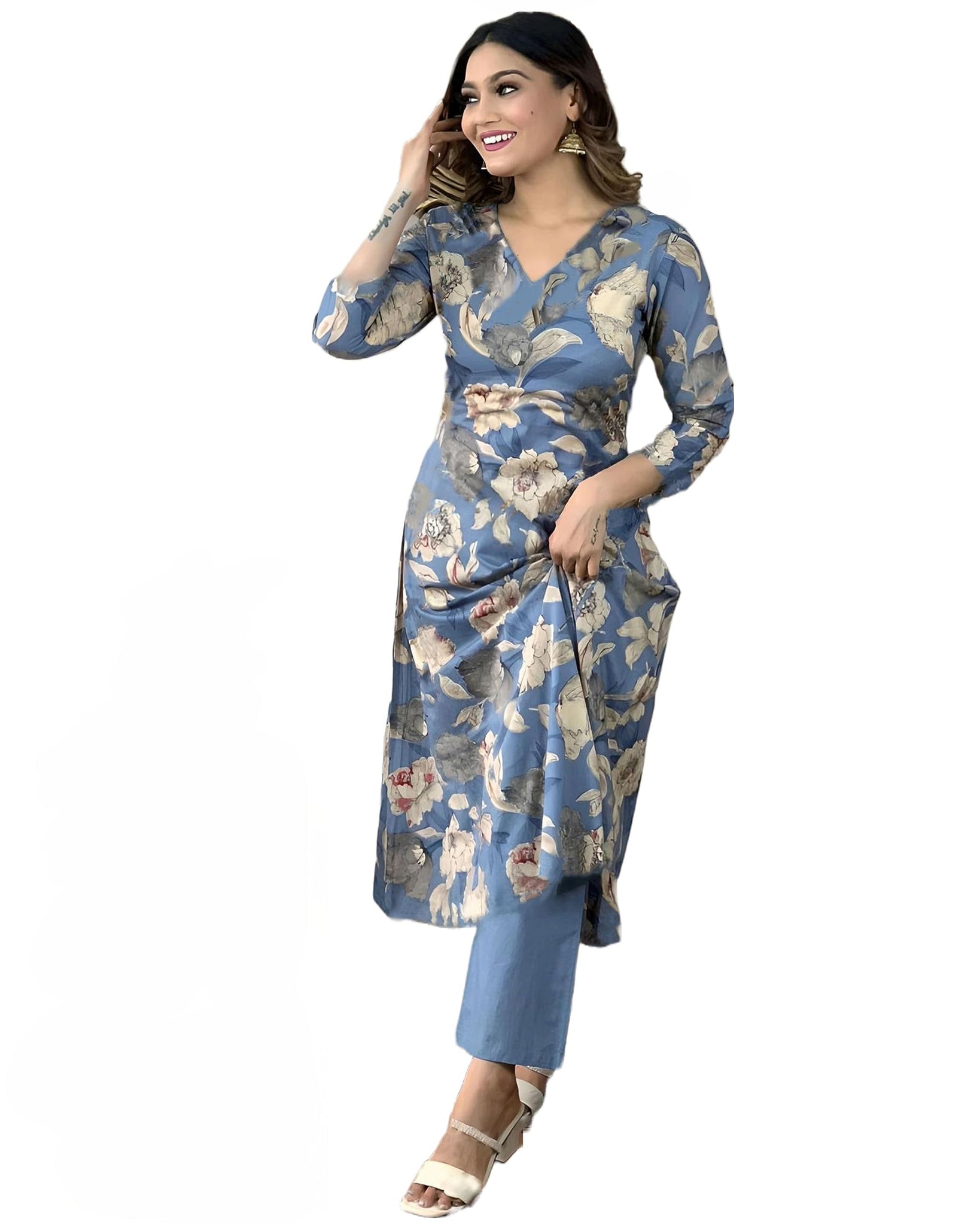 Gosriki Women'S Rayon Straight Printed Kurta With Pant Set (Dhun-Blue-Nw-Gs_S_Blue_Small),Blue,,B0CFFC67C1