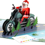Magic Ants Santa Motorcycle 3D Pop Up Christmas Card - Fun Winter Holiday Greeting for Adults and Kids, Snowy Road Scene with Ev