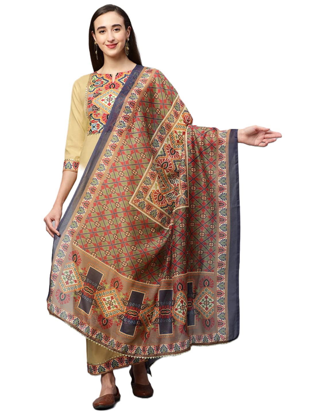 Anni Designer Women'S Cotton Straight Solid Kurta With Palazzo & Dupatta (Reema Beige-Jan15_Xl_Beige_X-Large),Chiku,XL