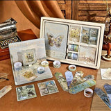 Buymz Scrapbook Kit, 146 Pieces Vintage Oil Painting Garden Butterfly Trails Journal Kit, Art Kit With Diary, Washi Tapes, Stick