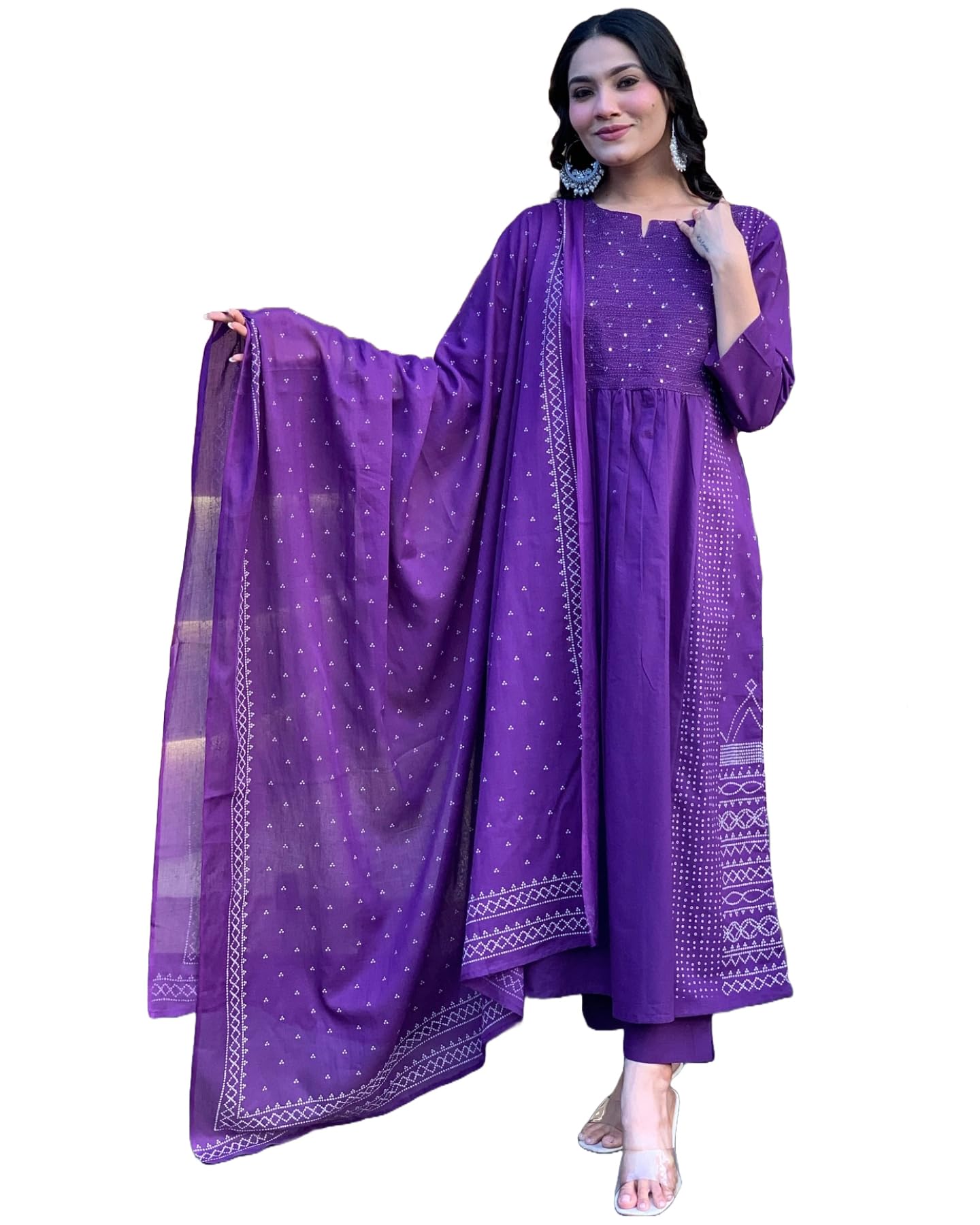 Anni Designer Women'S Rayon Viscose Anarkali Printed Kurta With Pant & Dupatta (Hamlet Begani_L_Begani_Large),Begani,L