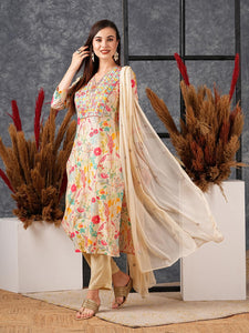Gosriki Women'S Cotton Blend Straight Printed Kurta With Pant & Dupatta (Maket Cream-Gs_Xl_Cream_X-Large),Cream,,B0D57BD6S4