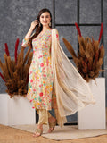 Gosriki Women'S Cotton Blend Straight Printed Kurta With Pant & Dupatta (Maket Cream-Gs_Xl_Cream_X-Large),Cream,,B0D57BD6S4