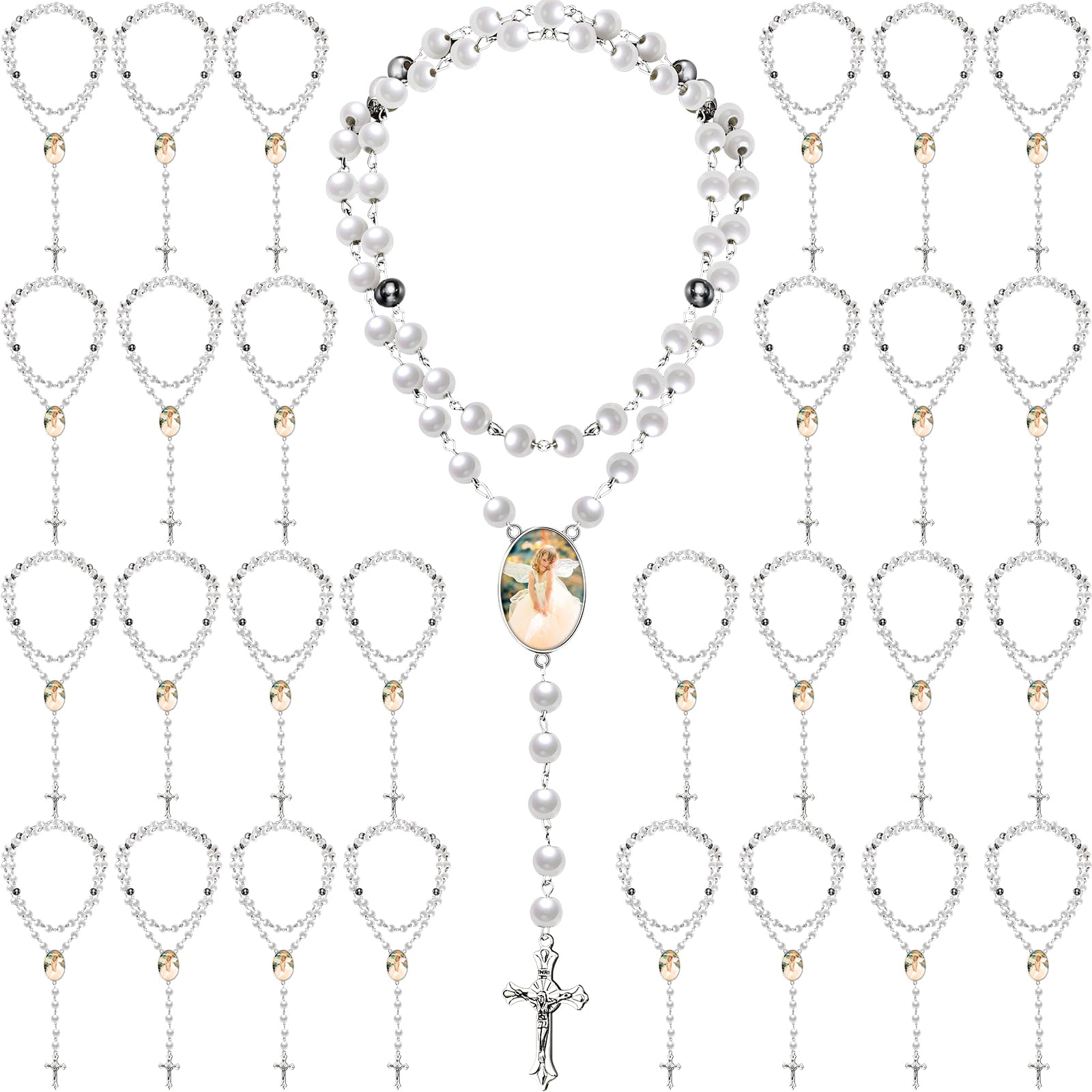 Kigeli Sublimation Blanks Necklace Sublimation Rosary Blanks Prayer Beads Necklace Heat Transfer Rosaries Photo Necklaces for Ba