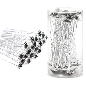 BETITETO 40 Pcs U-Shaped Flower Rhinestone Hair Pins Crystal Hair Accessories for Bridal Wedding Party Girls' Sweet Sixteen (Bla
