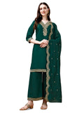 Pratham Blue Kurta Set for Women Silk Embroidered Straight Kurta Set for Women with Palazzos and Dupatta (PB-6061-S_Green)