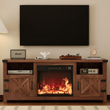 YESHOMY Fireplace TV Stand with Barn Doors and Open Display Shelf, Farmhouse Media Console with Hidden Cable Routing, Entertainm